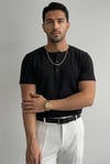 Erkek Siyah Henley Yaka Tişört Üç Düğmeli Patlı Fitilli Regular T-shirt