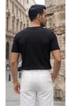 Erkek Siyah Henley Yaka Tişört Üç Düğmeli Patlı Fitilli Regular T-shirt