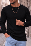Erkek Siyah Henley Yaka Uzun Kollu Tişört Üç Düğmeli Patlı Fitilli Regular T-shirt