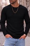 Erkek Siyah Henley Yaka Uzun Kollu Tişört Üç Düğmeli Patlı Fitilli Regular T-shirt