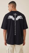 Erkek Siyah I Can Fly Oversize Fit Bol Geniş Kalıp Salaş Kesim T-shirt