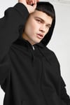 Erkek Siyah Kapüşonlu Fermuarlı 3 Üç İplik Polar Kanguru Oversize Sweatshirt Zip Up Hoodie