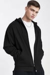 Erkek Siyah Kapüşonlu Fermuarlı 3 Üç İplik Polar Kanguru Oversize Sweatshirt Zip Up Hoodie