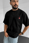 Erkek Siyah Kupa As Kuru Kafa Oversize Fit Bol Geniş Kalıp Salaş Kesim T-shirt