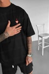 Erkek Siyah Kupa As Kuru Kafa Oversize Fit Bol Geniş Kalıp Salaş Kesim T-shirt