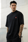Erkek Siyah Kupa As Kuru Kafa Oversize Fit Bol Geniş Kalıp Salaş Kesim T-shirt