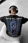 Erkek Siyah Rave All Night Oversize Fit Bol Geniş Kalıp Salaş Kesim T-shirt
