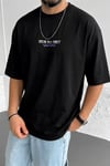 Erkek Siyah Rave All Night Oversize Fit Bol Geniş Kalıp Salaş Kesim T-shirt