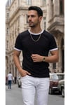 Erkek Siyah Renkli Tişört Bisiklet Yaka Kol Garnili Regular T-shirt