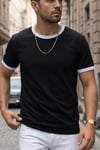 Erkek Siyah Renkli Tişört Bisiklet Yaka Kol Garnili Regular T-shirt