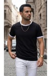 Erkek Siyah Renkli Tişört Bisiklet Yaka Kol Garnili Regular T-shirt