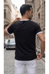 Erkek Siyah Renkli Tişört Bisiklet Yaka Kol Garnili Regular T-shirt