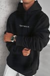 Erkek Siyah Spectacular Baskılı 3 iplik Şardonlu Kapüşonlu Kanguru Cepli Oversize Salaş Hoodie Sweatshirt