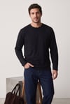 Erkek Siyah T-shirt Geniş Kol Bisiklet Yaka Uzun Kollu Tişört