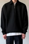 Erkek Siyah Yarım Fermuar Polo Yaka Oversize Salaş Bol Kesim Polar Sweatshirt