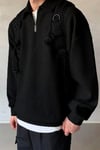 Erkek Siyah Yarım Fermuar Polo Yaka Oversize Salaş Bol Kesim Polar Sweatshirt