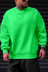 Erkek Soft Yumuşacık Kalın 3 İplik İçi Şardonlu Kumaş Neon Parlak Floresan Yeşil Bisiklet Yaka Düz Basic Sweatshirt