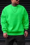 Erkek Soft Yumuşacık Kalın 3 İplik İçi Şardonlu Kumaş Neon Parlak Floresan Yeşil Bisiklet Yaka Düz Basic Sweatshirt