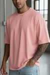 Erkek Somon Basic Düz Baskısız Oversize Salas T-Shirt