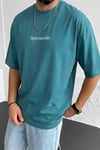 Erkek Spectacular Petrol Yeşili Bisiklet Yaka Oversize Salas T-Shirt