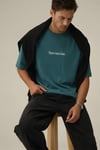 Erkek Spectacular Petrol Yeşili Bisiklet Yaka Oversize Salas T-Shirt