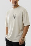 Erkek Taş Geyik Baskılı Oversize Fit Bol Geniş Kalıp Salaş Kesim T-shirt