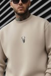 Erkek Taş Kum Bej Geyik Soft 3 İplik içi Şardonlu 0 Sıfır Yaka Oversize Salaş Sweatshirt