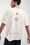 Erkek The Moon Beyaz Bisiklet Yaka Oversize Salas T-Shirt