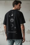 Erkek The Moon Siyah Bisiklet Yaka Oversize Salas T-Shirt