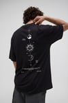 Erkek The Moon Siyah Bisiklet Yaka Oversize Salas T-Shirt