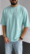 Erkek Turkuaz Basic Düz Baskısız Oversize Salas T-Shirt