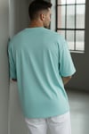 Erkek Turkuaz Basic Düz Baskısız Oversize Salas T-Shirt