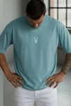 Erkek Turkuaz Geyik Baskılı Oversize Fit Bol Geniş Kalıp Salaş Kesim T-shirt