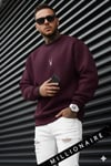 Erkek Vişne Koyu Bordo Geyik Soft 3 İplik içi Şardonlu 0 Sıfır Yaka Oversize Salaş Sweatshirt