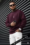 Erkek Vişne Koyu Bordo Geyik Soft 3 İplik içi Şardonlu 0 Sıfır Yaka Oversize Salaş Sweatshirt