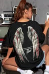 Freedom Kanat Baskılı Siyah Oversize Salaş T-Shirt