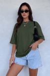 Haki Basic Düz Baskısız Oversize Salas Boyfriend Kadın T-Shirt