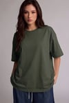 Haki Basic Düz Baskısız Oversize Salas Boyfriend Kadın T-Shirt