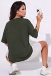 Haki Basic Düz Baskısız Oversize Salas Boyfriend Kadın T-Shirt