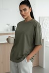 Haki Basic Düz Baskısız Oversize Salas Boyfriend Kadın T-Shirt