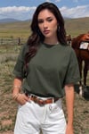 Haki Basic Düz Baskısız Oversize Salas Boyfriend Kadın T-Shirt