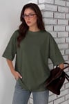 Haki Basic Düz Baskısız Oversize Salas Boyfriend Kadın T-Shirt