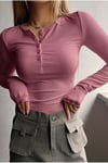 Kadın Açık Gül Kurusu Renkli Düğme Detaylı Patlı Düğmeli Bisiklet Yaka Uzun Kollu Fitilli Kaşkorse Bluz Body