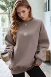 Kadın Açık Kahve Free Life Baskılı Kalın Soft 3 İplik içi Şardonlu 0 Sıfır Yaka Oversize Salaş Sweatshirt