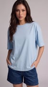 Kadın Açık Mavi Basic Düz Baskısız Oversize Salas T-shirt
