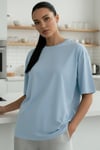 Kadın Açık Mavi Basic Düz Baskısız Oversize Salas T-shirt