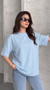 Kadın Açık Mavi Basic Düz Baskısız Oversize Salas T-shirt