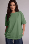 Kadın Açık Yeşil Basic Düz Baskısız Oversize Salas Boyfriend T-Shirt