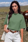 Kadın Açık Yeşil Basic Düz Baskısız Oversize Salas Boyfriend T-Shirt