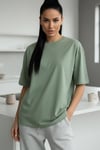 Kadın Açık Yeşil Basic Düz Baskısız Oversize Salas Boyfriend T-Shirt